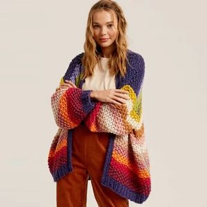 Listicle Chunky Hand Knit Cardigan – Rainbow